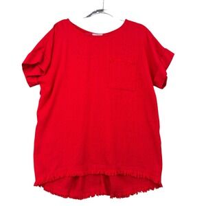 Umgee USA Red Linen Blend Frayed Hem‎ Pocket Top Blouse A5623 Mens Size M